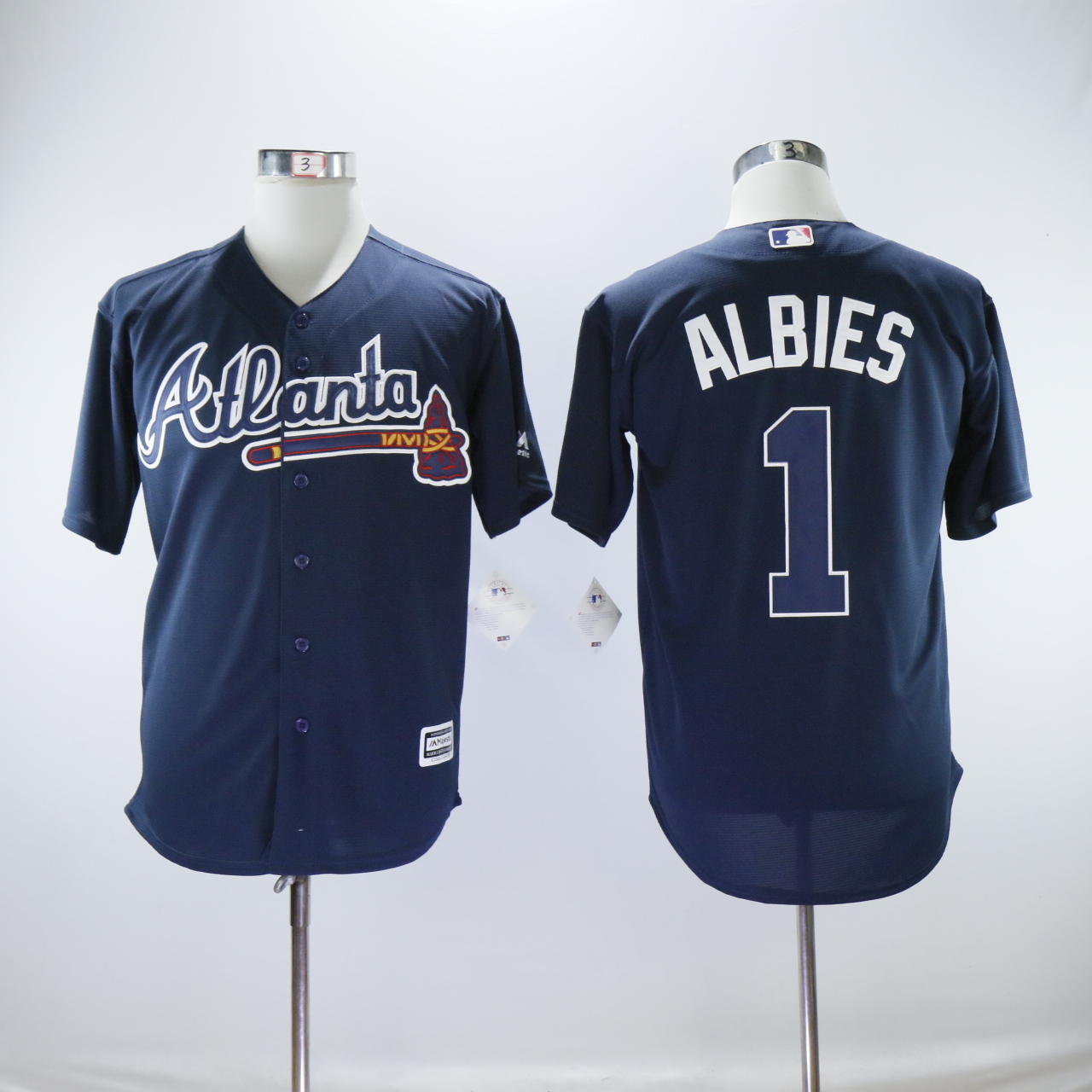 Men Atlanta Braves #1 Albies Blue MLB Jerseys